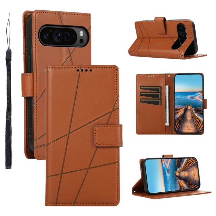 For Google Pixel 9 Pro PU Genuine Leather Texture Embossed Line Phone Case(Brown) - Google Cases by PMC Jewellery | Online Shopping South Africa | PMC Jewellery | Buy Now Pay Later Mobicred