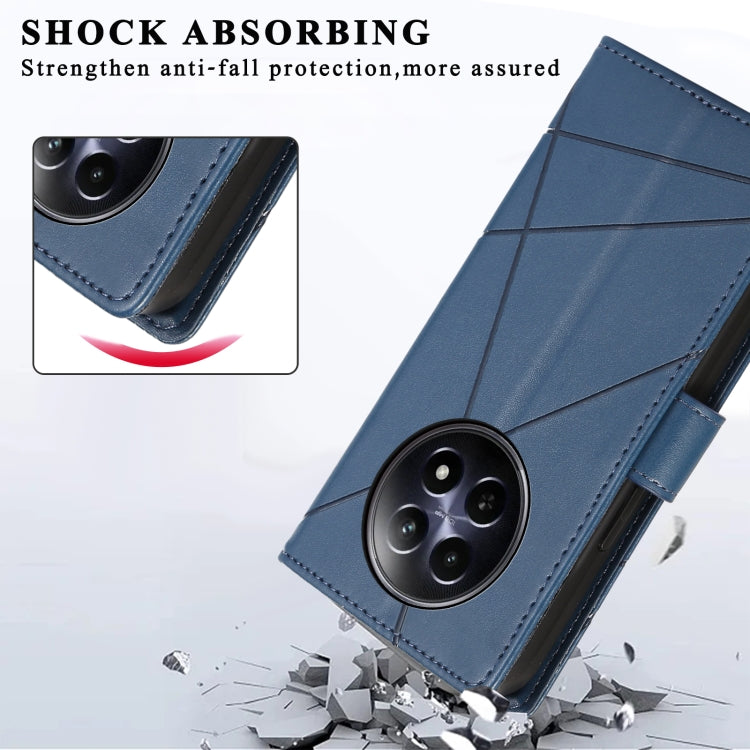 For Realme 12 5G PU Genuine Leather Texture Embossed Line Phone Case(Blue) - free shipping - PMC TechLife - Order now!