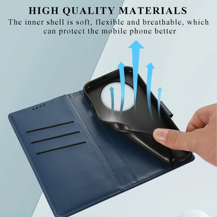 For Realme 12 5G PU Genuine Leather Texture Embossed Line Phone Case(Blue) - free shipping - PMC TechLife - Order now!