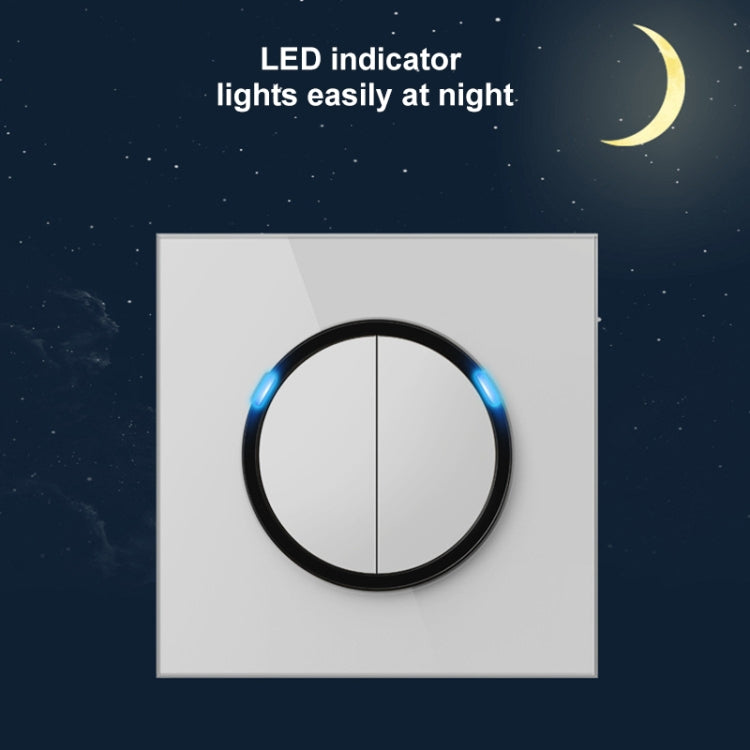 86mm Round LED Tempered Glass Switch Panel, White Round Glass, Style:Two Open Dual Control - Switch by PMC Jewellery | Online Shopping South Africa | PMC Jewellery | Buy Now Pay Later Mobicred