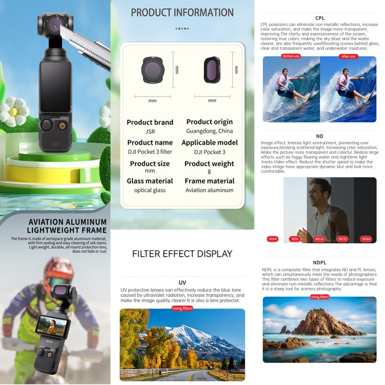 For DJI OSMO Pocket 3 JSR CB Series Camera Lens Filter, Filter:NIGHT - free shipping - PMC TechLife - Order now!
