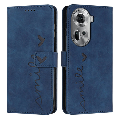 For OPPO Reno11 5G Global Skin Feel Heart Embossed Leather Phone Case with Long Lanyard(Blue) - Reno11 Cases by PMC Jewellery | Online Shopping South Africa | PMC Jewellery | Buy Now Pay Later Mobicred