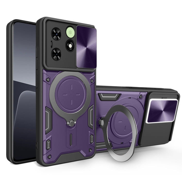 For Tecno Spark Go 2024/Spark 20 CD Texture Sliding Camshield Magnetic Holder Phone Case(Purple) - Tecno Cases by PMC Jewellery | Online Shopping South Africa | PMC Jewellery | Buy Now Pay Later Mobicred