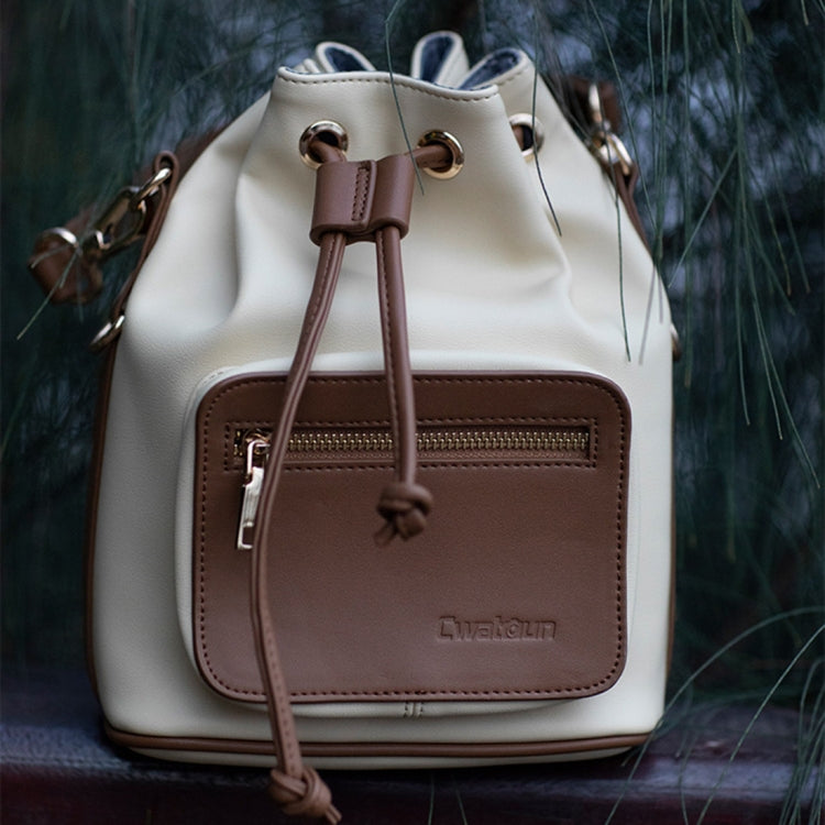 Cwatcun D82 Bundle Drawstring Lens Bag PU Crossbody Camera Bag(Beige) - free shipping - PMC TechLife - Order now!