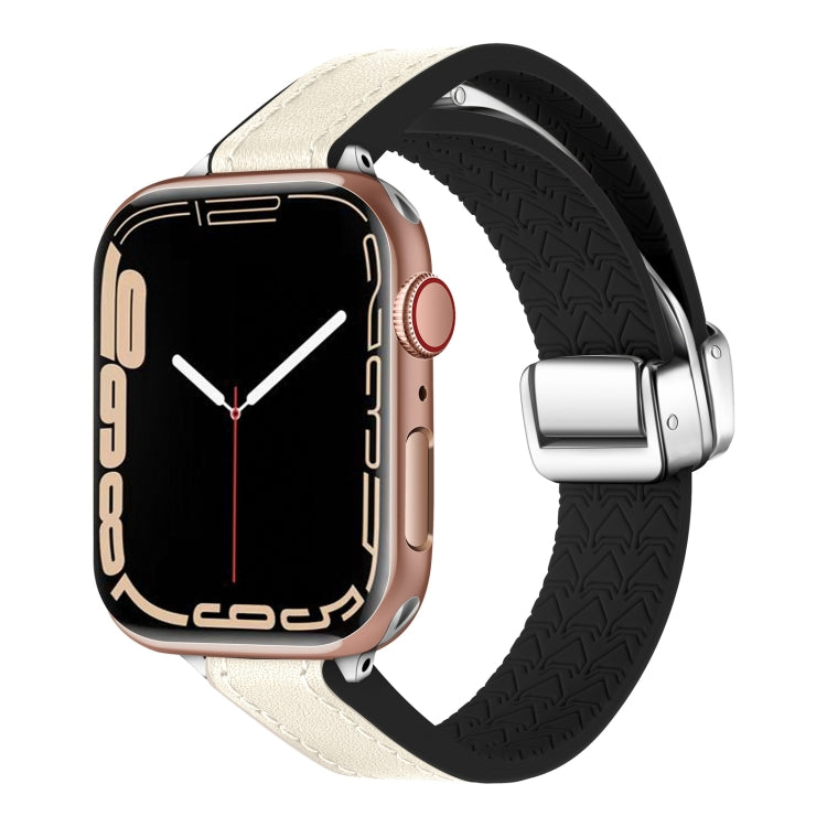 For Apple Watch Series 9 41mm Magnetic Folding Leather Silicone Watch Band(Starlight White) - Watch Bands by PMC Jewellery | Online Shopping South Africa | PMC Jewellery