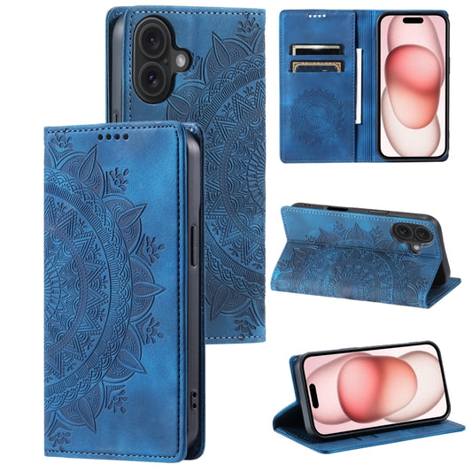 For iPhone 16 Plus Totem Embossed Magnetic Leather Phone Case(Blue) - iPhone 16 Plus Cases by PMC Jewellery | Online Shopping South Africa | PMC Jewellery | Buy Now Pay Later Mobicred