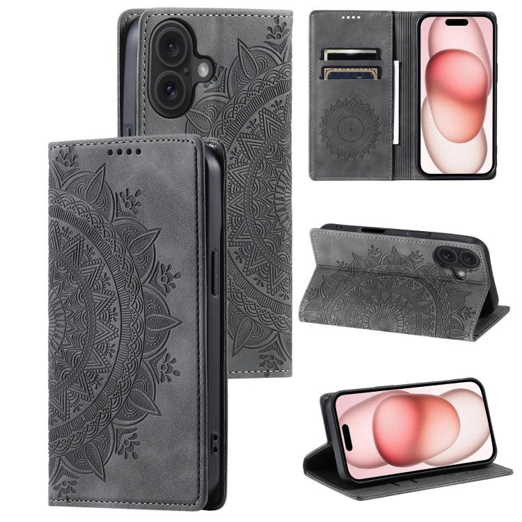 For iPhone 16 Totem Embossed Magnetic Leather Phone Case(Grey) - iPhone 16 Cases by PMC TechLife | Online Shopping South Africa | PMC TechLife | Buy Now Pay Later Mobicred