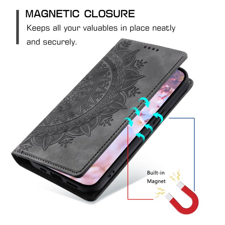 For iPhone 16e Totem Embossed Magnetic Leather Phone Case(Grey) - iPhone 16e Cases by PMC TechLife | Online Shopping South Africa | PMC TechLife | Buy Now Pay Later Mobicred