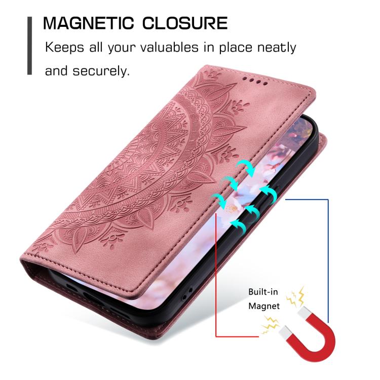 For iPhone 16e Totem Embossed Magnetic Leather Phone Case(Rose Gold) - iPhone 16e Cases by PMC TechLife | Online Shopping South Africa | PMC TechLife | Buy Now Pay Later Mobicred