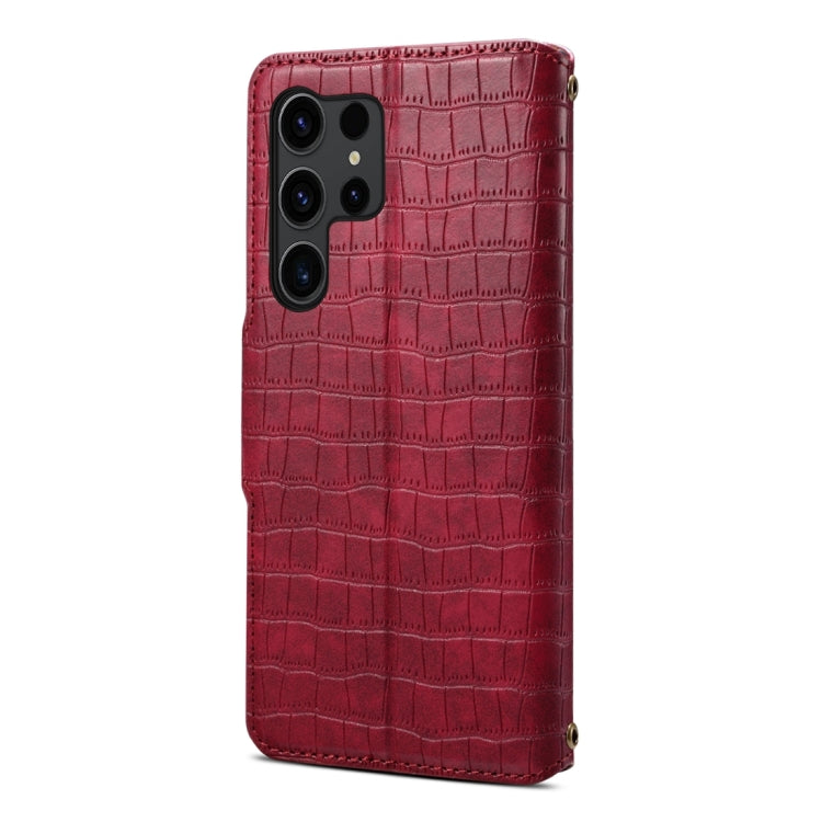 For Samsung Galaxy S24 Ultra 5G Denior Crocodile Texture Oil Edge Leather Phone Case(Rose Red) - Galaxy S24 Ultra 5G Cases by Denior | Online Shopping South Africa | PMC Jewellery | Buy Now Pay Later Mobicred