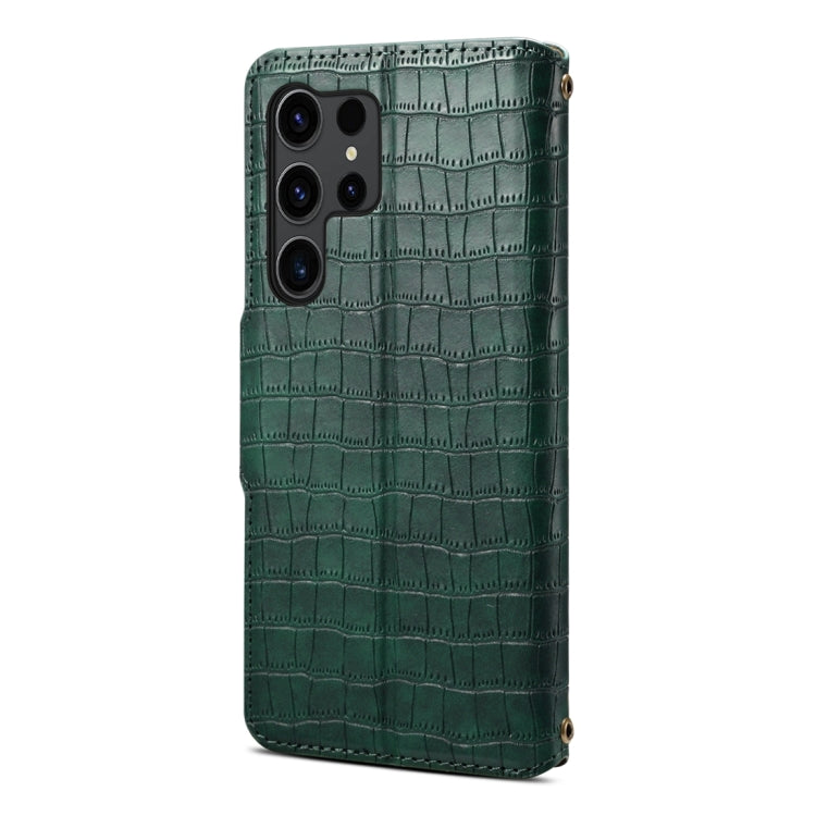 For Samsung Galaxy S24 Ultra 5G Denior Crocodile Texture Oil Edge Leather Phone Case(Green) - Galaxy S24 Ultra 5G Cases by Denior | Online Shopping South Africa | PMC Jewellery | Buy Now Pay Later Mobicred