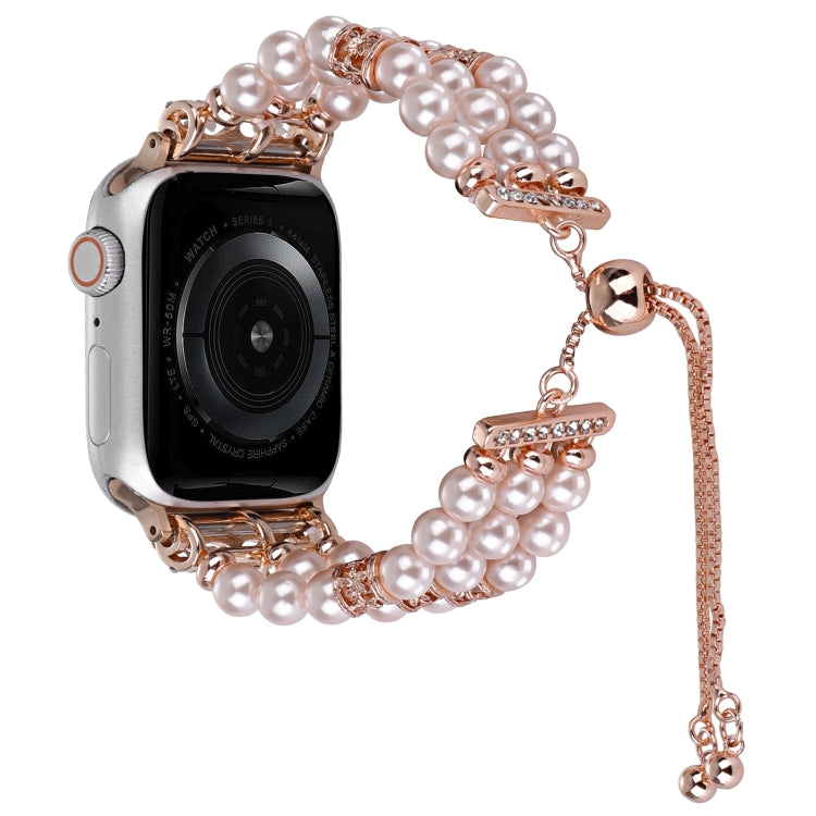 For Apple Watch Series 4 40mm Beaded Pearl Retractable Chain Watch Band(Pink) - Watch Bands by PMC Jewellery | Online Shopping South Africa | PMC Jewellery