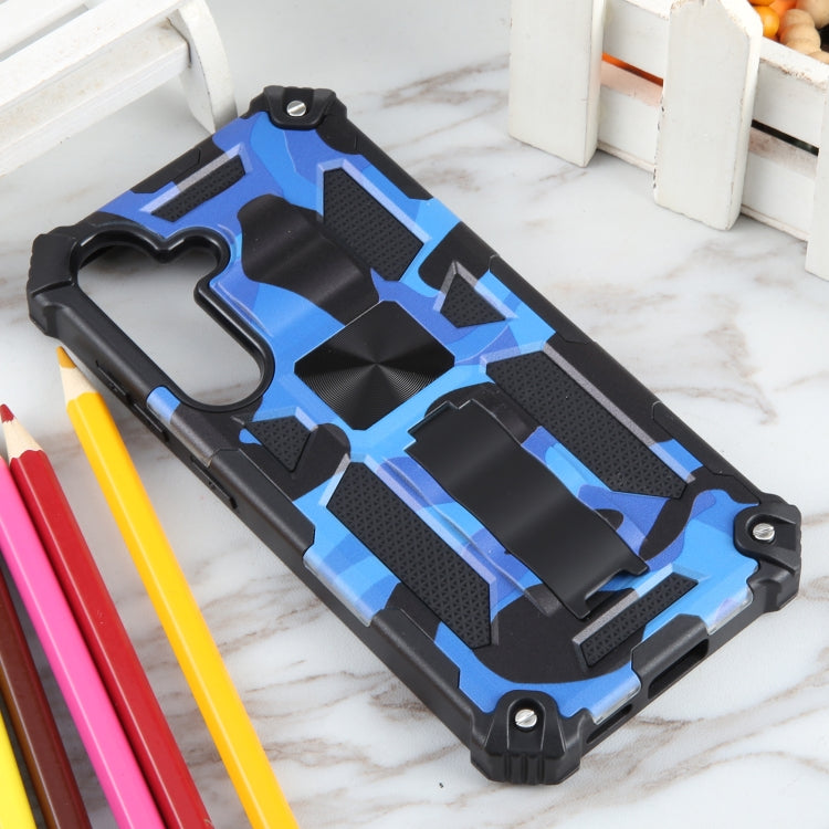 For Samsung Galaxy S24 5G Camouflage Armor Kickstand TPU + PC Magnetic Phone Case(Dark Blue) - Galaxy S24 5G Cases by PMC Jewellery | Online Shopping South Africa | PMC Jewellery