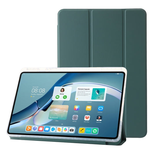 For Huawei MatePad Pro 13.2 2023 Clear Acrylic 3-Fold Leather Tablet Case(Dark Green) - Huawei by PMC Jewellery | Online Shopping South Africa | PMC Jewellery | Buy Now Pay Later Mobicred