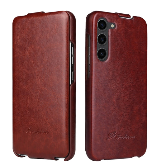 For Samsung Galaxy S24 5G Fierre Shann 64 Texture Vertical Flip PU Leather Phone Case(Brown) - Galaxy S24 5G Cases by FIERRE SHANN | Online Shopping South Africa | PMC Jewellery | Buy Now Pay Later Mobicred