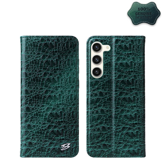 For Samsung Galaxy S24 5G Fierre Shann Crocodile Texture Magnetic Genuine Leather Phone Case(Green) - Galaxy S24 5G Cases by FIERRE SHANN | Online Shopping South Africa | PMC Jewellery | Buy Now Pay Later Mobicred