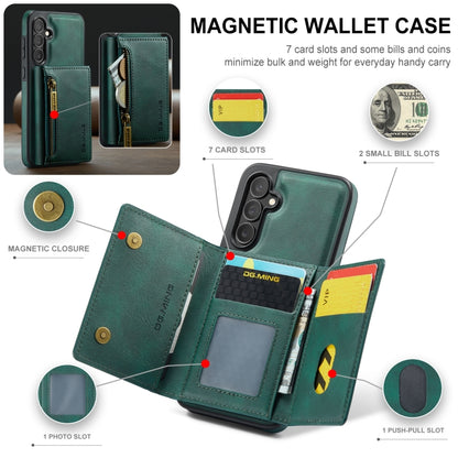 For Samsung Galaxy S24 5G DG.MING M5 Series Zip RFID Multi Card Detachable Leather Phone Case(Green) - Galaxy S24 5G Cases by DG.MING | Online Shopping South Africa | PMC Jewellery | Buy Now Pay Later Mobicred