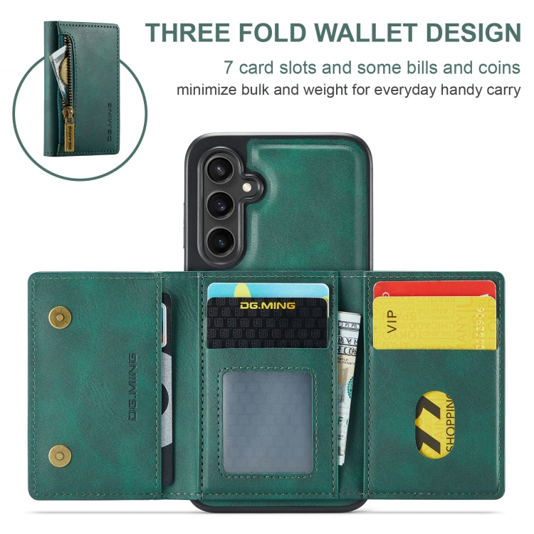 For Samsung Galaxy S24 FE 5G DG.MING M5 Series Zip RFID Multi Card Detachable Leather Phone Case(Green) - Galaxy S24 FE 5G Cases by DG.MING | Online Shopping South Africa | PMC Jewellery | Buy Now Pay Later Mobicred