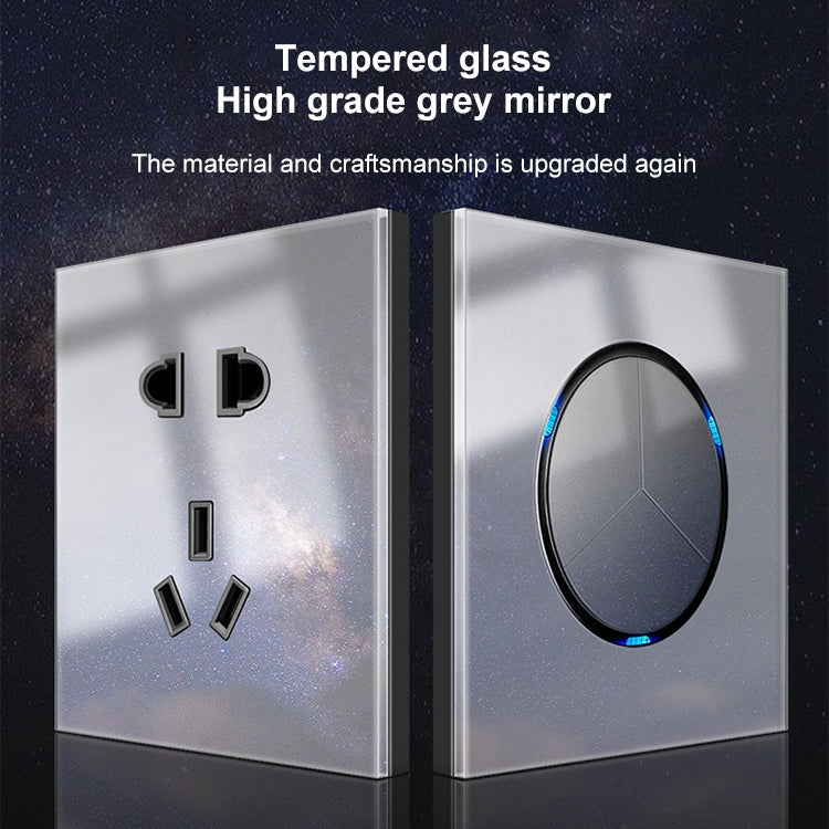 86mm Round LED Tempered Glass Switch Panel, Gray Round Glass, Style:Three Billing Control -  by PMC Jewellery | Online Shopping South Africa | PMC Jewellery | Buy Now Pay Later Mobicred