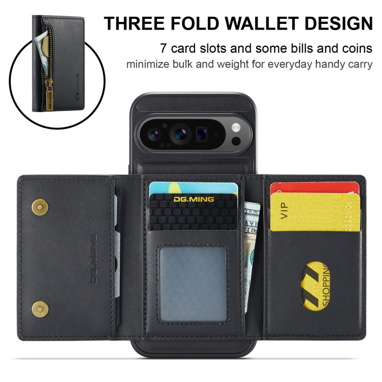 For Google Pixel 9 Pro XL DG.MING M5 Series Zip RFID Multi Card Detachable Leather Phone Case(Black) - Google Cases by DG.MING | Online Shopping South Africa | PMC Jewellery | Buy Now Pay Later Mobicred