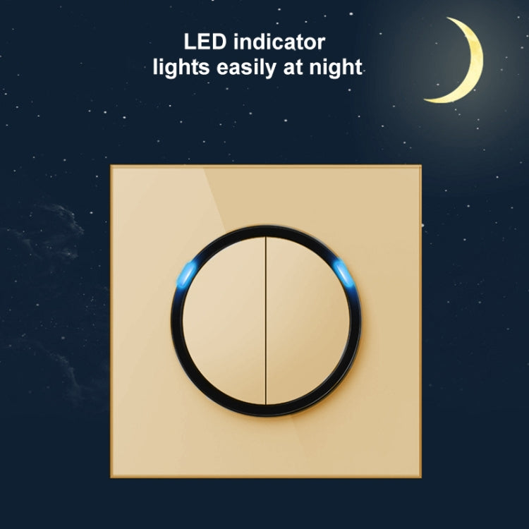 86mm Round LED Tempered Glass Switch Panel, Gold Round Glass, Style:Four Open Dual Control -  by PMC Jewellery | Online Shopping South Africa | PMC Jewellery | Buy Now Pay Later Mobicred