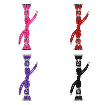 For Apple Watch Ultra 2 49mm Chrysanthemum Beads Paracord Braided Watch Band(Rose Red) - Watch Bands by PMC Jewellery | Online Shopping South Africa | PMC Jewellery | Buy Now Pay Later Mobicred