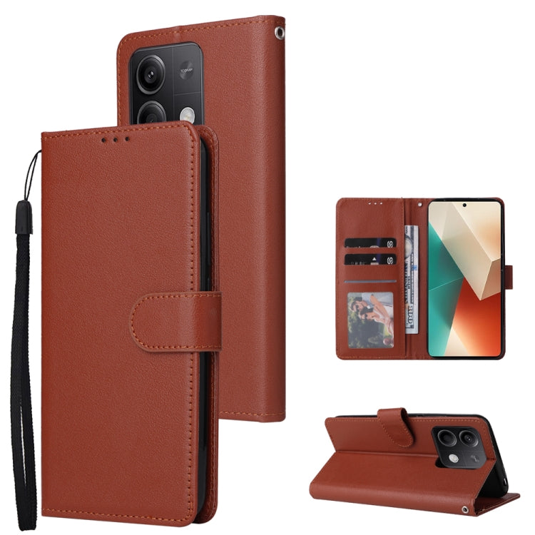 For Xiaomi Redmi Note 13 5G Multifunctional Horizontal Flip Leather Phone Case with Three Card Slot(Brown) - Note 13 Cases by PMC Jewellery | Online Shopping South Africa | PMC Jewellery | Buy Now Pay Later Mobicred