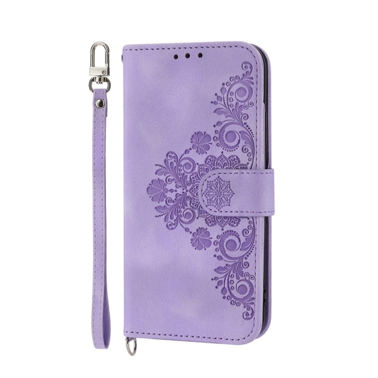 For Google Pixel 9 Skin-feel Flowers Embossed Wallet Leather Phone Case(Purple) - Google Cases by PMC Jewellery | Online Shopping South Africa | PMC Jewellery | Buy Now Pay Later Mobicred