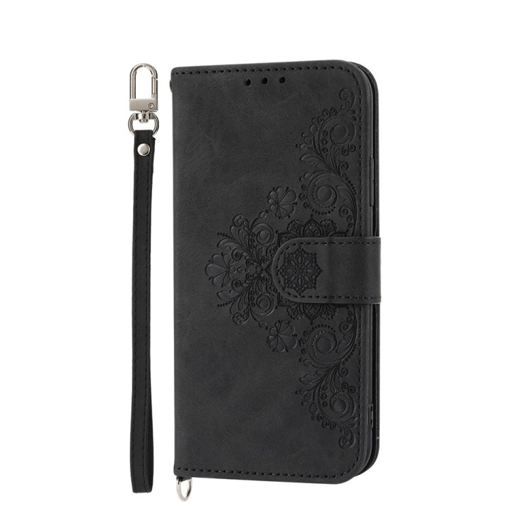 For Google Pixel 9 Skin-feel Flowers Embossed Wallet Leather Phone Case(Black) - Google Cases by PMC TechLife | Online Shopping South Africa | PMC TechLife | Buy Now Pay Later Mobicred