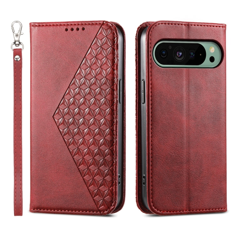 For Google Pixel 9 Cubic Grid Calf Texture Magnetic Leather Phone Case(Red) - Google Cases by PMC Jewellery | Online Shopping South Africa | PMC Jewellery | Buy Now Pay Later Mobicred