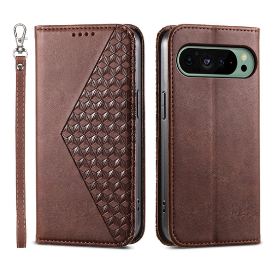 For Google Pixel 9 Cubic Grid Calf Texture Magnetic Leather Phone Case(Brown) - Google Cases by PMC Jewellery | Online Shopping South Africa | PMC Jewellery | Buy Now Pay Later Mobicred