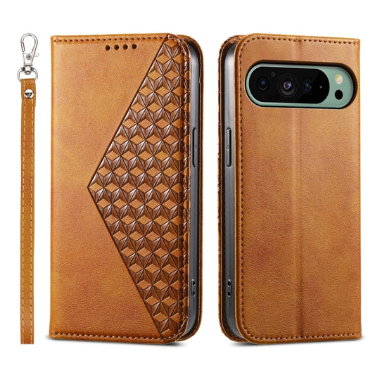 For Google Pixel 9 Cubic Grid Calf Texture Magnetic Leather Phone Case(Yellow) - Google Cases by PMC Jewellery | Online Shopping South Africa | PMC Jewellery | Buy Now Pay Later Mobicred