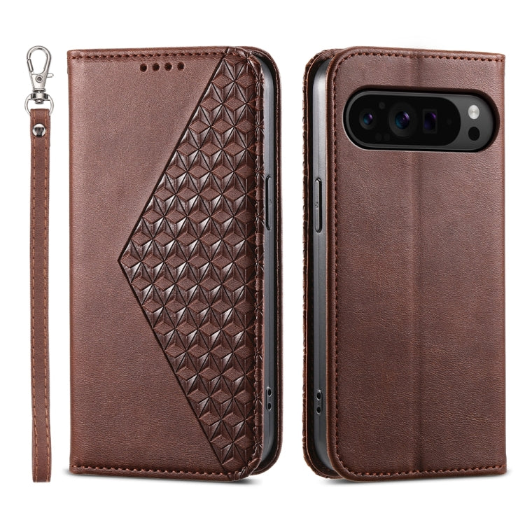 For Google Pixel 9 Pro Cubic Grid Calf Texture Magnetic Leather Phone Case(Brown) - Google Cases by PMC Jewellery | Online Shopping South Africa | PMC Jewellery | Buy Now Pay Later Mobicred