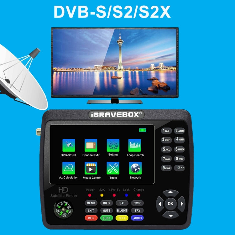 iBRAVEBOX V10 Finder Max 4.3 inch Display Digital Satellite Meter Signal Finder, Support DVB-S/S2/S2X, Plug Type:EU Plug(Black) - Satellite Finder by PMC Jewellery | Online Shopping South Africa | PMC Jewellery | Buy Now Pay Later Mobicred