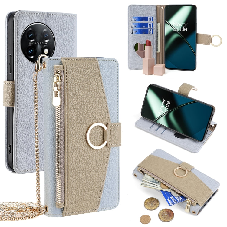 For OnePlus 11 Crossbody Litchi Texture Leather Phone Case(Blue) - OnePlus Cases by PMC TechLife | Online Shopping South Africa | PMC TechLife | Buy Now Pay Later Mobicred
