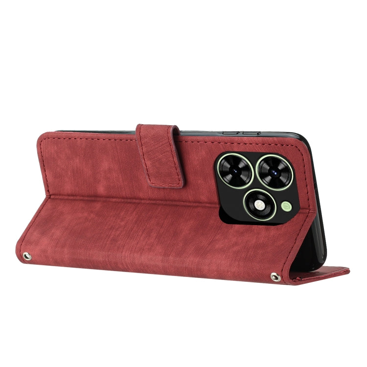 For Tecno Spark Go 2024 / POP 8 Skin Feel Stripe Pattern Leather Phone Case with Lanyard(Red) - free shipping - PMC Jewellery - Order now!