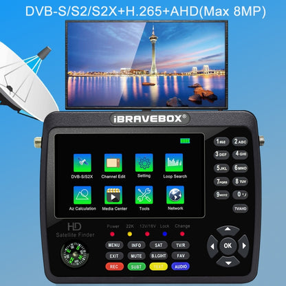 iBRAVEBOX V10 Finder Max+ 4.3 inch Display Digital Satellite Meter Signal Finder, Support DVB-S/S2/S2X AHD, Plug Type:UK Plug(Black) - Satellite Finder by PMC Jewellery | Online Shopping South Africa | PMC Jewellery | Buy Now Pay Later Mobicred