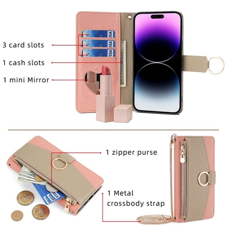 For Sharp Aquos R8 SH-52D Crossbody Litchi Texture Leather Phone Case(Pink) - More Brand by PMC TechLife | Online Shopping South Africa | PMC TechLife | Buy Now Pay Later Mobicred