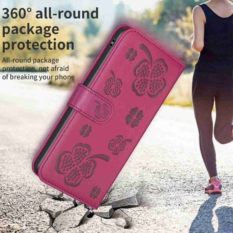 For Xiaomi Redmi Note 12 Pro+ 5G Global Four-leaf Embossed Leather Phone Case(Rose Red) - Xiaomi Cases by PMC TechLife | Online Shopping South Africa | PMC TechLife | Buy Now Pay Later Mobicred