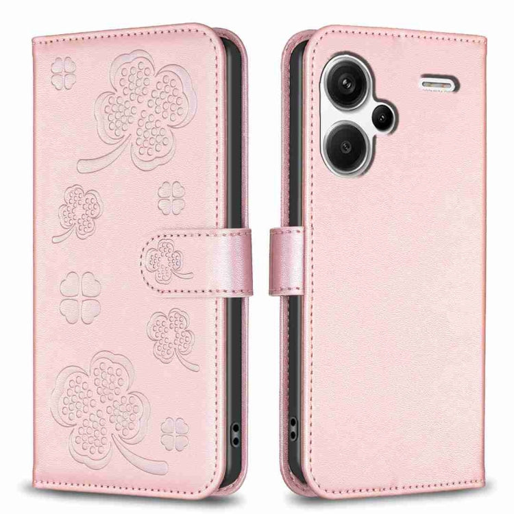 For Xiaomi Redmi Note 13 Pro+ 5G Four-leaf Embossed Leather Phone Case(Pink) - Note 13 Pro+ Cases by PMC Jewellery | Online Shopping South Africa | PMC Jewellery | Buy Now Pay Later Mobicred