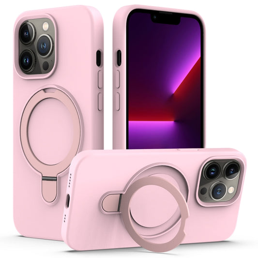 For iPhone 12 Pro Max MagSafe Magnetic Liquid Silicone Phone Case with Ring Holder(Grey Pink) - iPhone 12 Pro Max Cases by PMC Jewellery | Online Shopping South Africa | PMC Jewellery