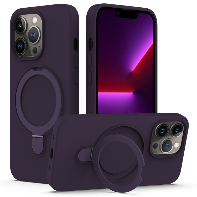 For iPhone 14 Pro MagSafe Magnetic Liquid Silicone Phone Case with Ring Holder(Purple) - iPhone 14 Pro Cases by PMC Jewellery | Online Shopping South Africa | PMC Jewellery