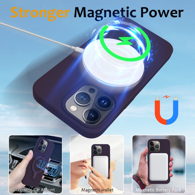 For iPhone 14 Pro MagSafe Magnetic Liquid Silicone Phone Case with Ring Holder(Purple) - iPhone 14 Pro Cases by PMC Jewellery | Online Shopping South Africa | PMC Jewellery