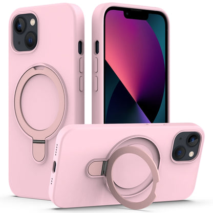 For iPhone 15 MagSafe Magnetic Liquid Silicone Phone Case with Ring Holder(Grey Pink) - iPhone 15 Cases by PMC Jewellery | Online Shopping South Africa | PMC Jewellery