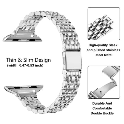 For Apple Watch SE 2023 40mm Slim Seven Bead Slingshot Buckle Metal Watch Band(Silver) - Watch Bands by PMC Jewellery | Online Shopping South Africa | PMC Jewellery