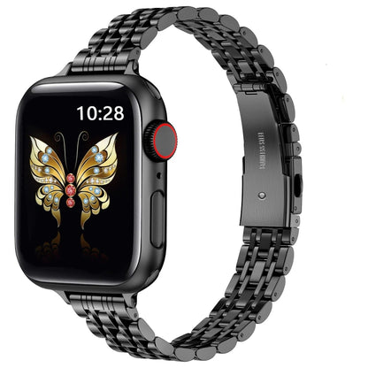 For Apple Watch SE 2022 44mm Slim Seven Bead Slingshot Buckle Metal Watch Band(Black) - Watch Bands by PMC Jewellery | Online Shopping South Africa | PMC Jewellery