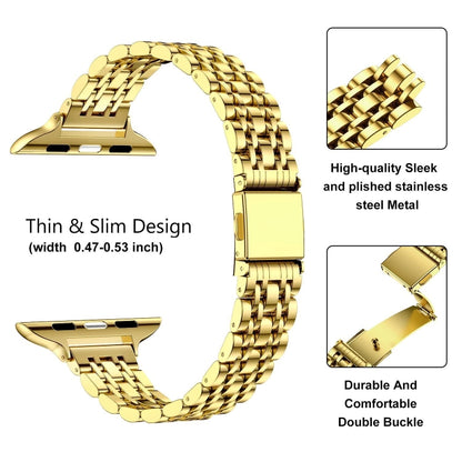 For Apple Watch Series 7 41mm Slim Seven Bead Slingshot Buckle Metal Watch Band(Gold) - Watch Bands by PMC Jewellery | Online Shopping South Africa | PMC Jewellery