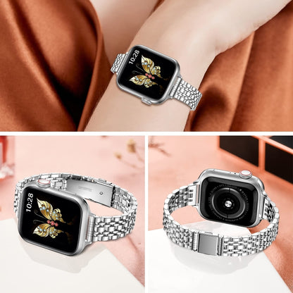 For Apple Watch SE 44mm Slim Seven Bead Slingshot Buckle Metal Watch Band(Silver) - Watch Bands by PMC Jewellery | Online Shopping South Africa | PMC Jewellery