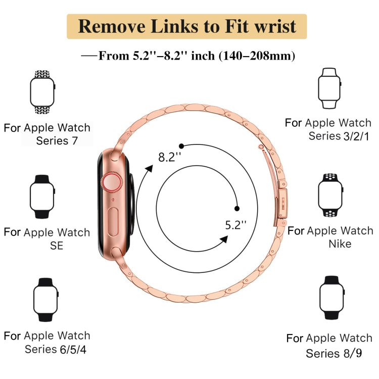 For Apple Watch SE 44mm Slim Seven Bead Slingshot Buckle Metal Watch Band(Rose Gold) - Watch Bands by PMC Jewellery | Online Shopping South Africa | PMC Jewellery