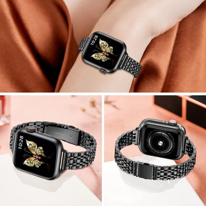 For Apple Watch Series 6 40mm Slim Seven Bead Slingshot Buckle Metal Watch Band(Black) - Watch Bands by PMC Jewellery | Online Shopping South Africa | PMC Jewellery